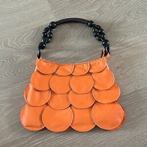 Orange Scalloped Fish Scale Beaded Y2K Vintage Handbag Mermaidcore Leather Purse